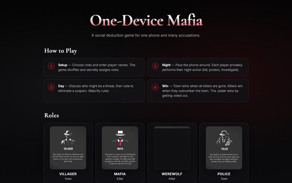 One Device Mafia game screen