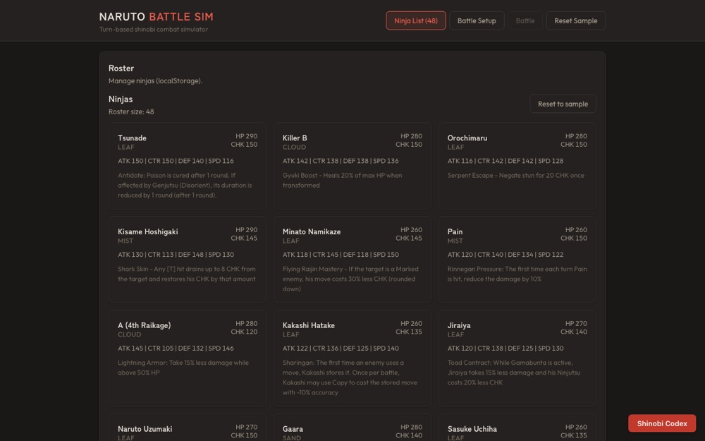 Shinobi AI Sandbox battle screen